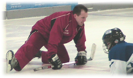 Radius Edge Power Skating Instructor Tom Beaulieu keeps all students loose and limber with his professional strecting routine